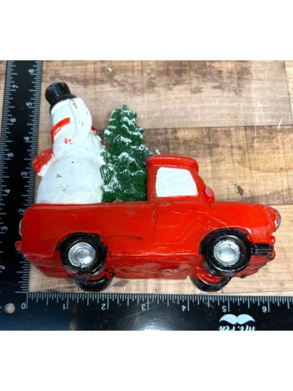 Vintage Red Truck Candle With Snowman & Christmas Tree